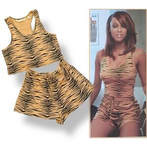 90s Victoria’s Secret Tiger Striped Animal Print Vintage  Tank Top Short Set L